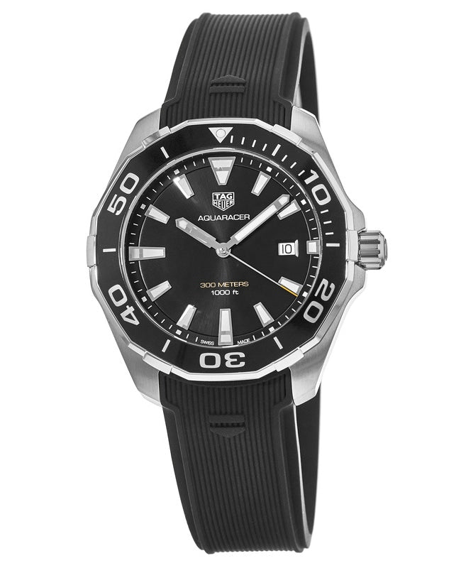 Tag Heuer Aquaracer 40mm Quartz Black Dial Black Rubber Strap Watch for Men -  WAY101A.FT6141 Watches Tag Heuer   