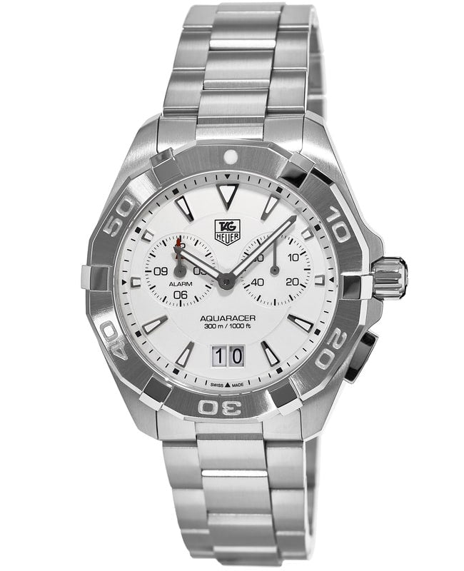 Tag Heuer Aquaracer Quartz Chronograph White Dial Silver Steel Strap Watch for Men - WAY111Y.BA0928 Watches Tag Heuer   