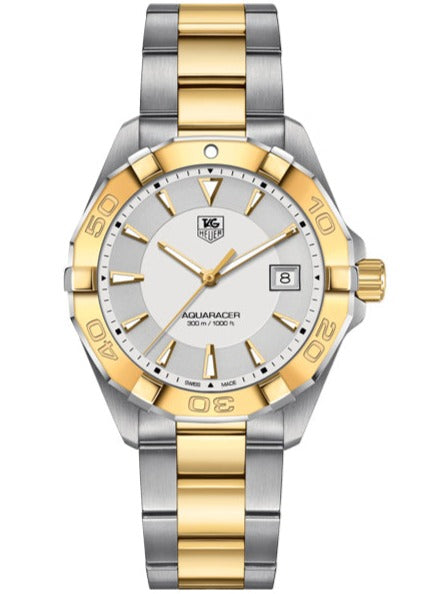 Tag Heuer Aquaracer 41mm Quartz White Dial Two Tone Steel Strap Watch for Men - WAY1120.BB0930 Watches Tag Heuer   