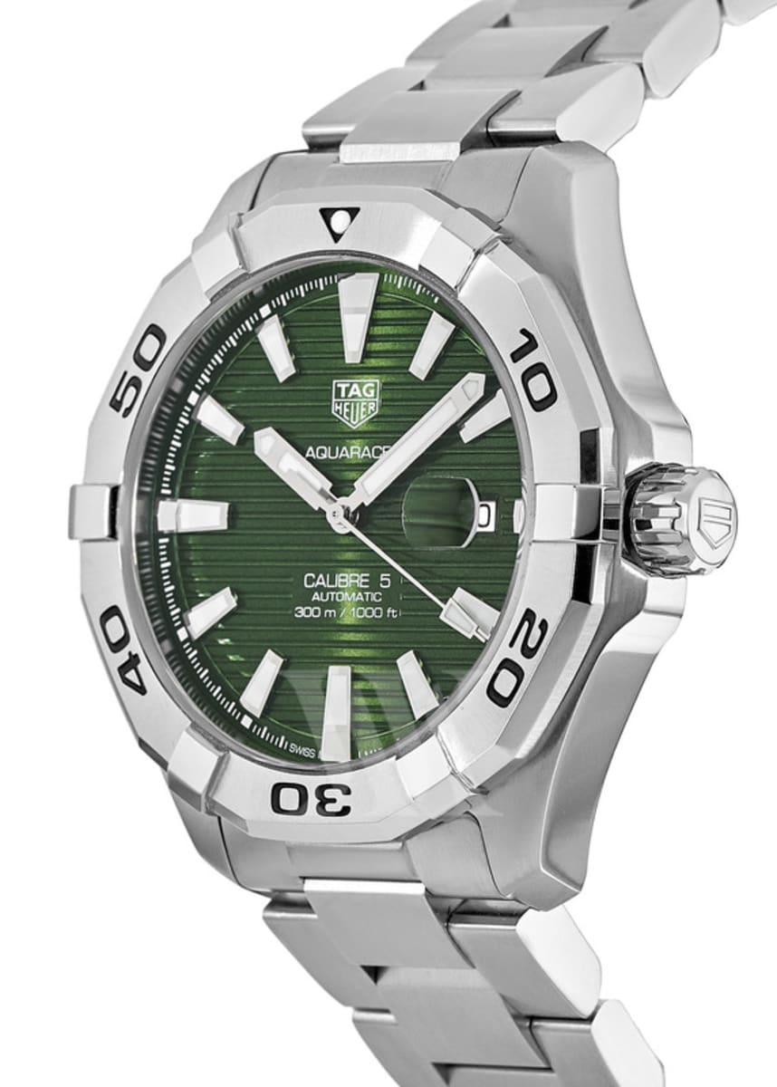 Tag Heuer Aquaracer Calibre 5 Automatic Green Dial Silver Steel Strap Watch for Men - WAY2015.BA0927 Watches Tag Heuer   