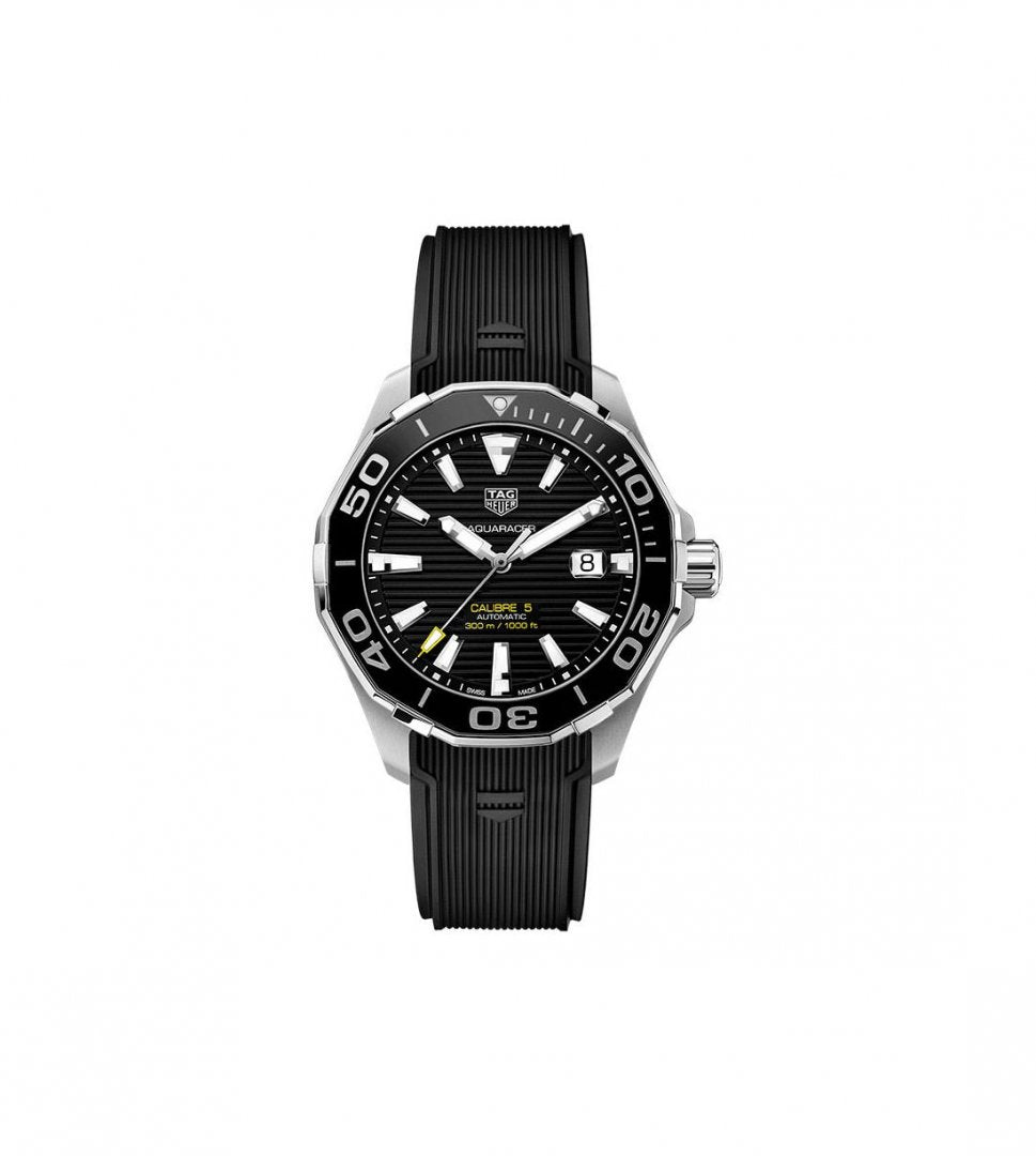 Tag Heuer Aquaracer Calibre 5 Automatic Black Dial Black Rubber Strap Watch for Men - WAY201A.FT6142 Watches Tag Heuer   