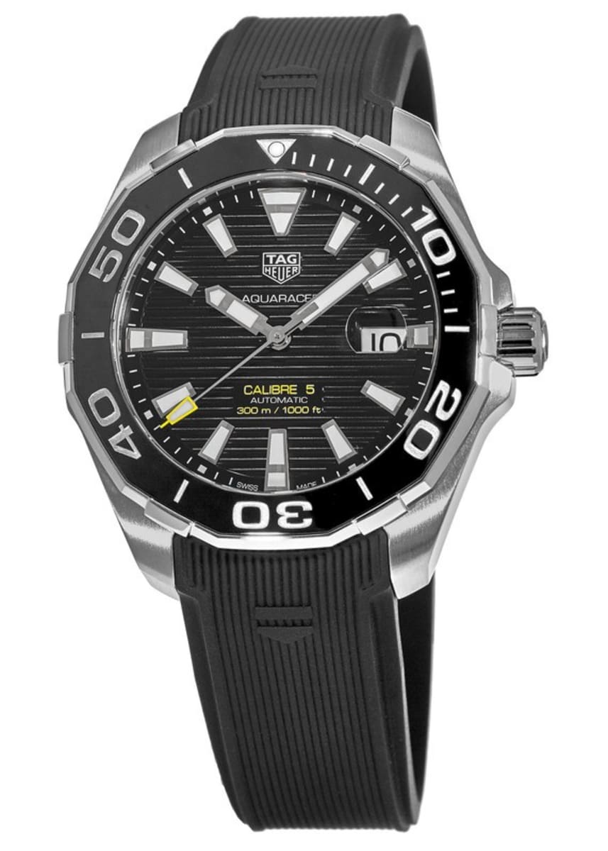 Tag Heuer Aquaracer Calibre 5 Automatic Black Dial Black Rubber Strap Watch for Men - WAY201A.FT6142 Watches Tag Heuer   