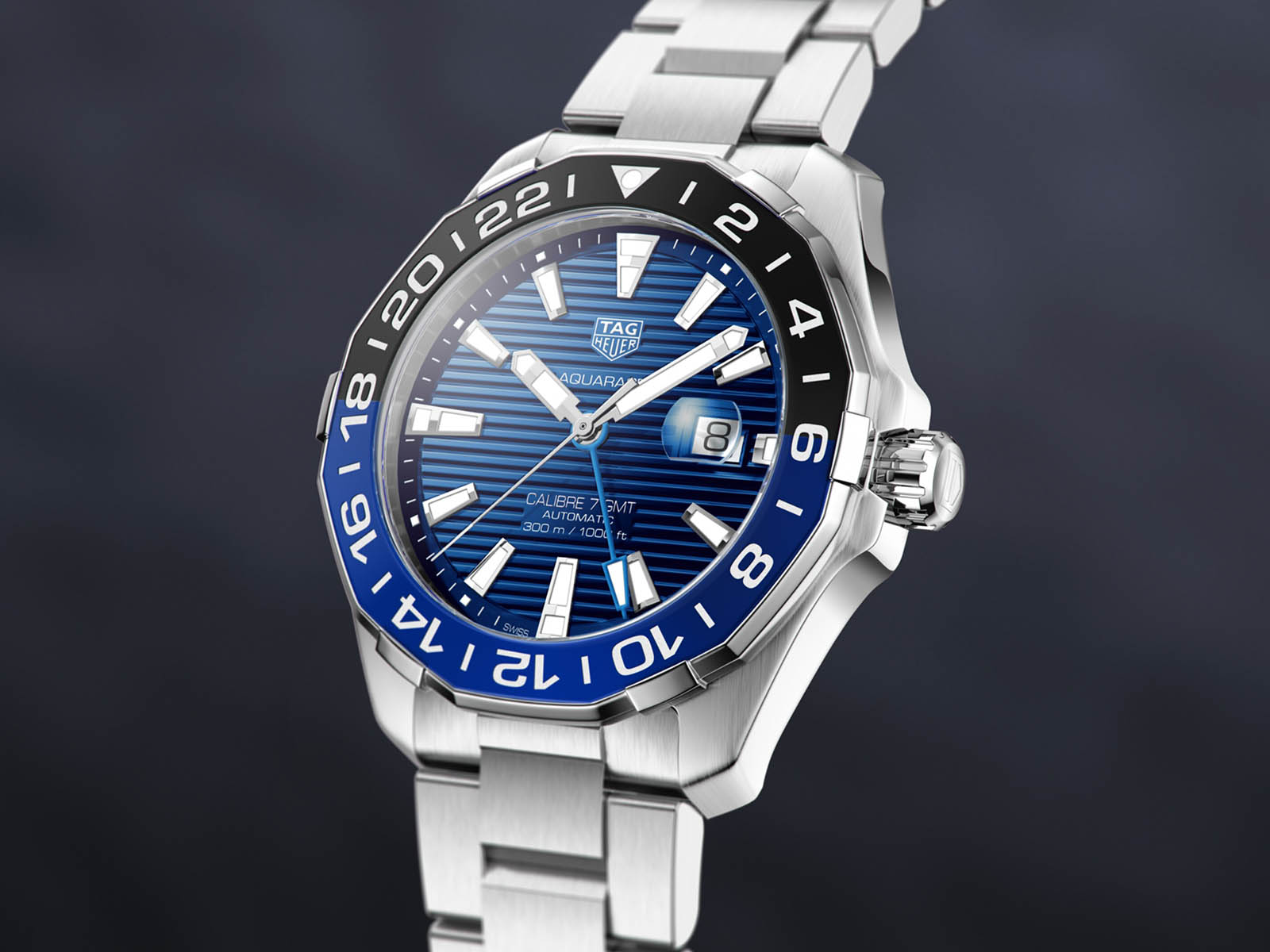 Tag Heuer Aquaracer GMT Calibre 6 Automatic Blue Dial Silver Steel Strap Watch for Men - WAY201T.BA0927 Watches Tag Heuer   