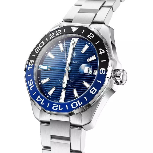 Tag Heuer Aquaracer GMT Calibre 6 Automatic Blue Dial Silver Steel Strap Watch for Men - WAY201T.BA0927 Watches Tag Heuer   