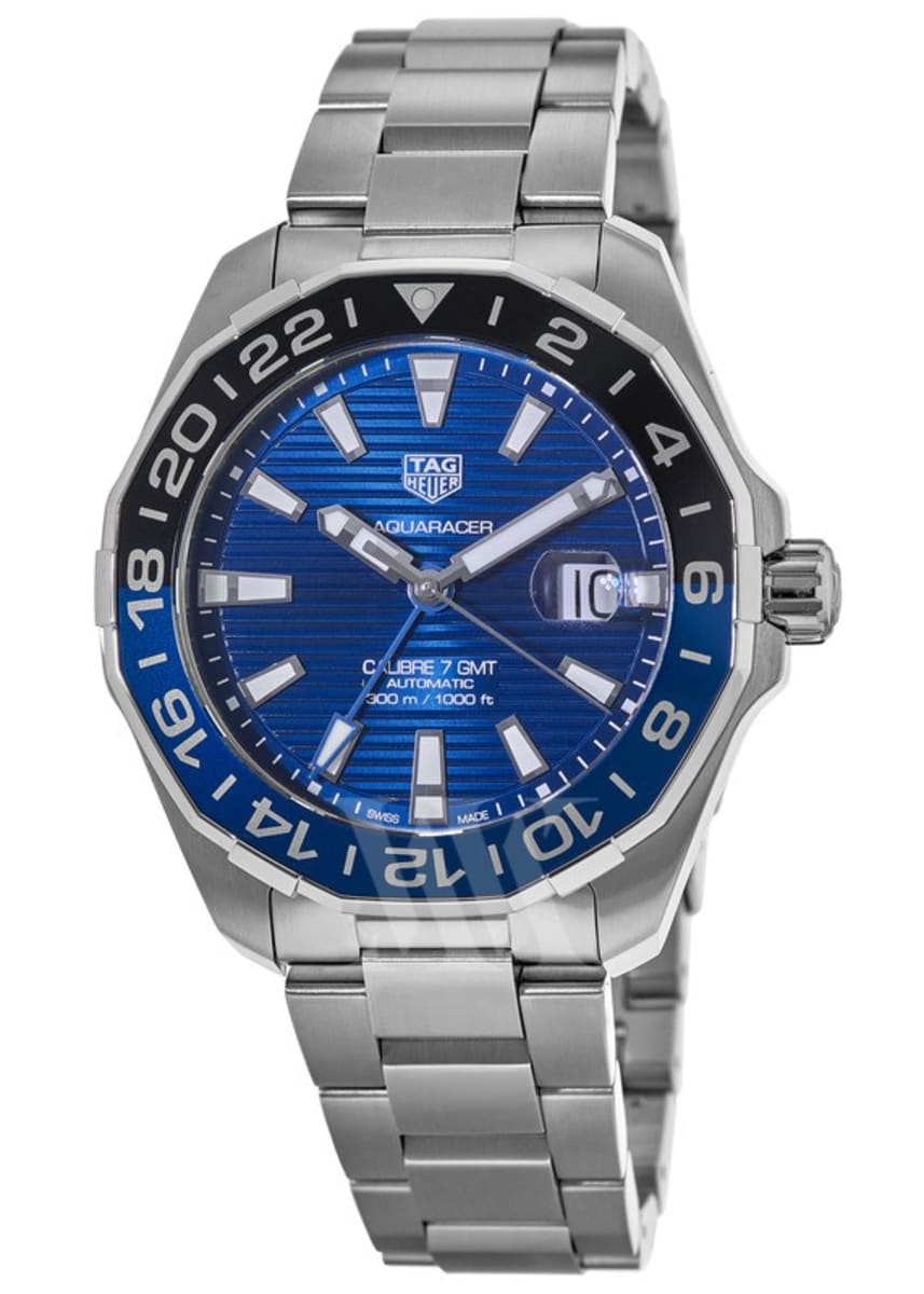 Tag Heuer Aquaracer GMT Calibre 6 Automatic Blue Dial Silver Steel Strap Watch for Men - WAY201T.BA0927 Watches Tag Heuer   