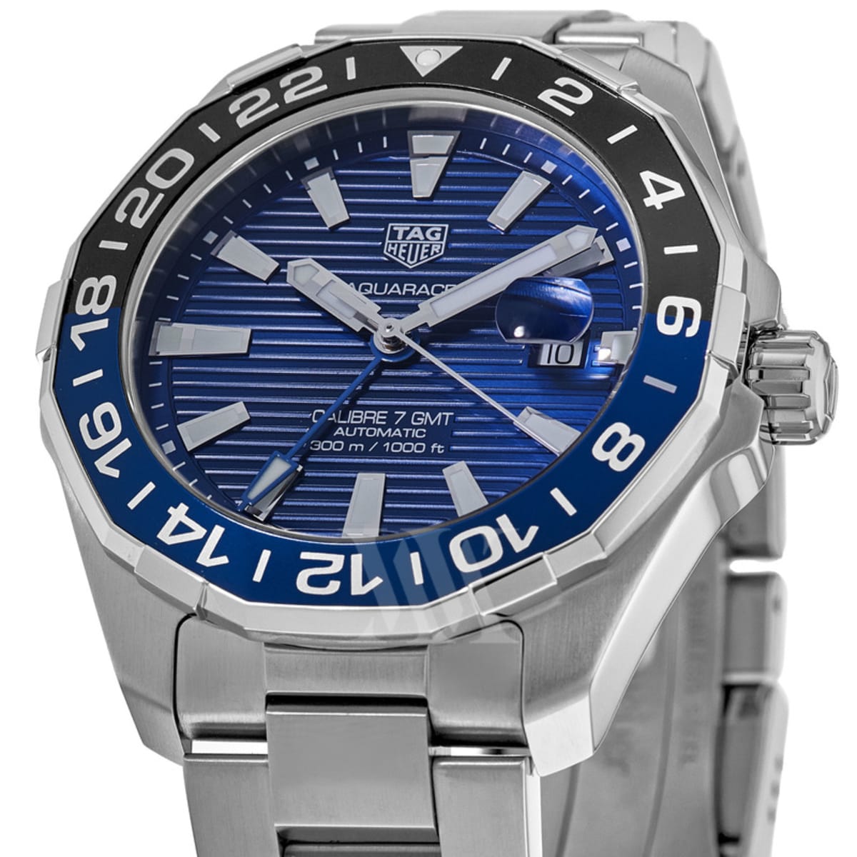 Tag Heuer Aquaracer GMT Calibre 6 Automatic Blue Dial Silver Steel Strap Watch for Men - WAY201T.BA0927 Watches Tag Heuer   