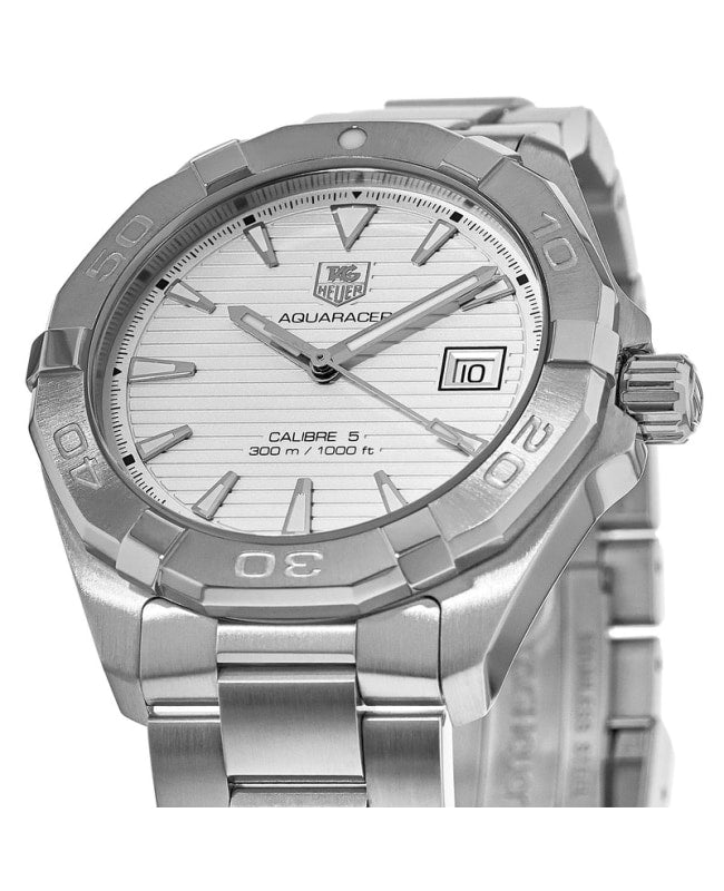 Tag Heuer Aquaracer Automatic 41mm White Dial Silver Steel Strap Watch for Men - WAY2111.BA0928 Watches Tag Heuer   