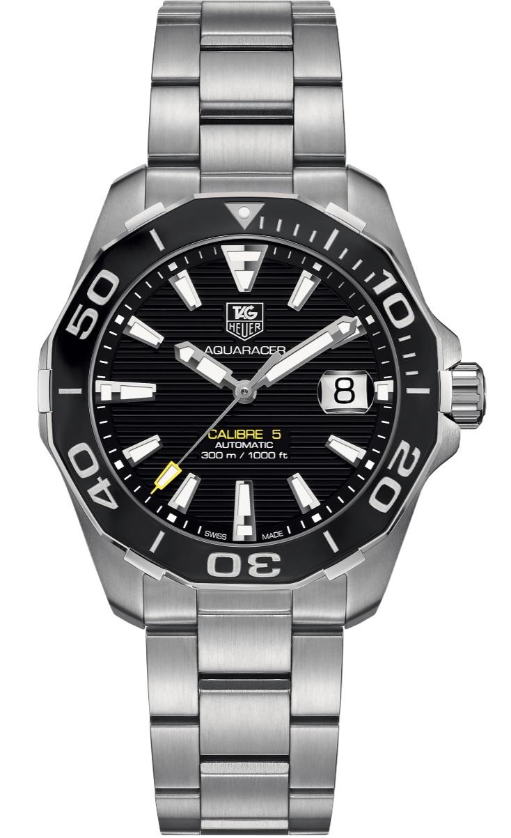 Tag Heuer Aquaracer Automatic 41mm Black Dial Silver Steel Strap Watch for Men - WAY211A.BA0928 Watches Tag Heuer   