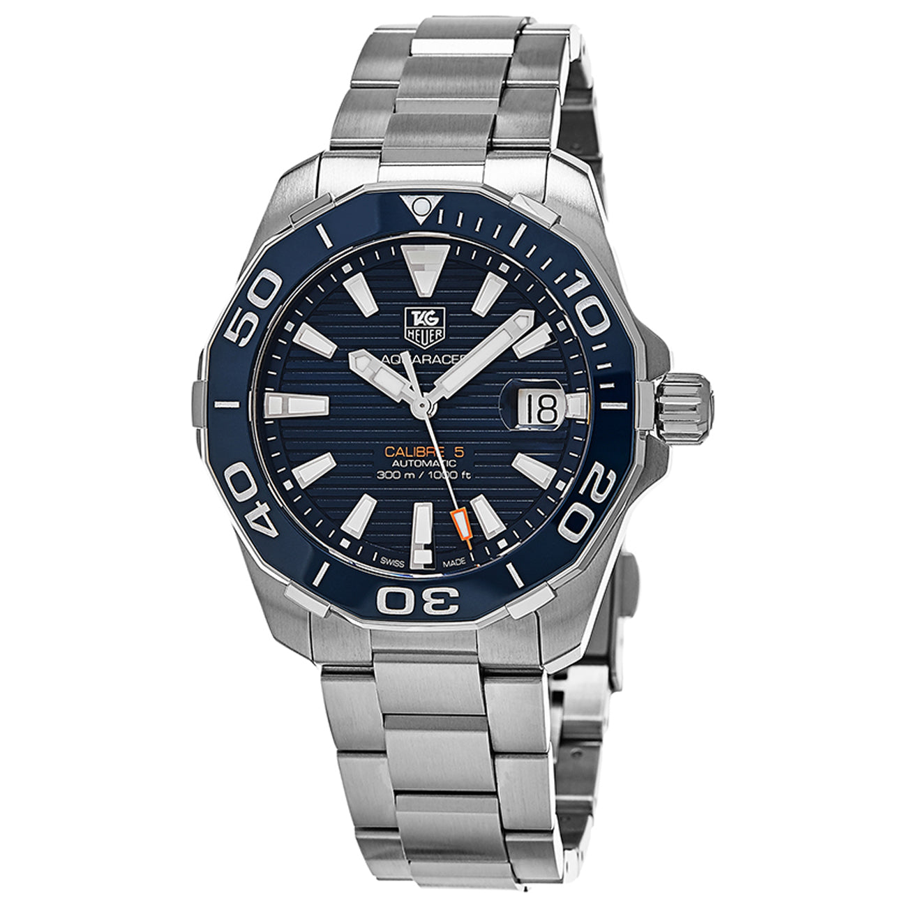 Tag Heuer Aquaracer Calibre 5 Blue Dial Silver Steel Strap Watch for Men - WAY211C.BA0928 Watches Tag Heuer   