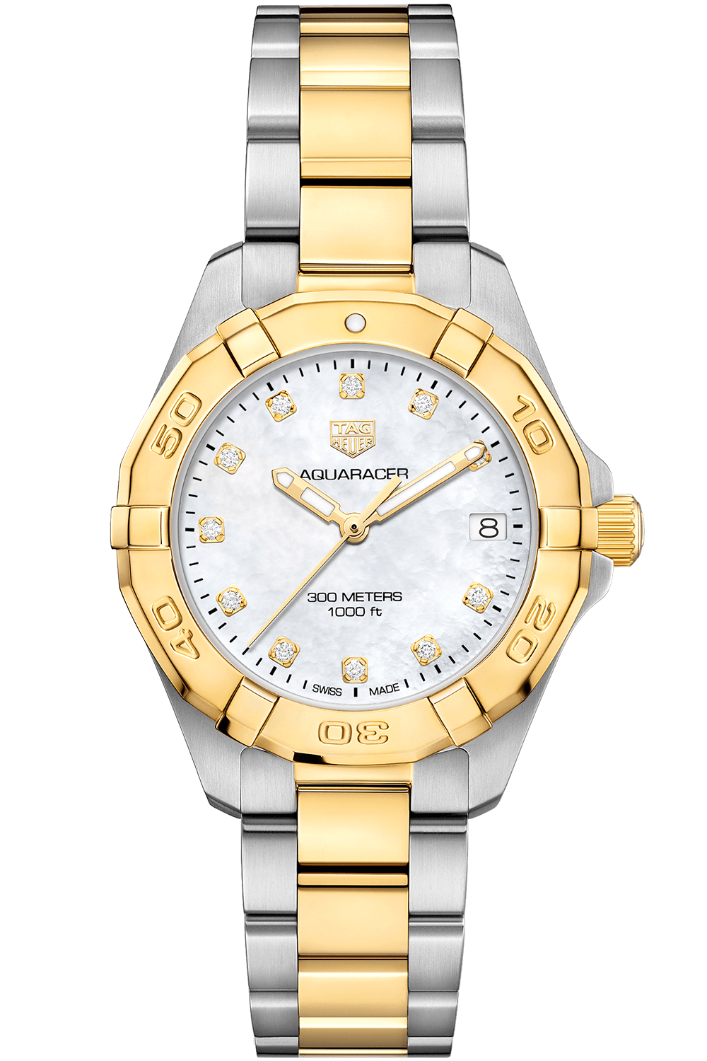 Tag Heuer Aquaracer Quartz 32mm White Mother of Pearl Dial Two Tone Steel Strap Watch for Women - WBD1322.BB0320 Watches Tag Heuer   