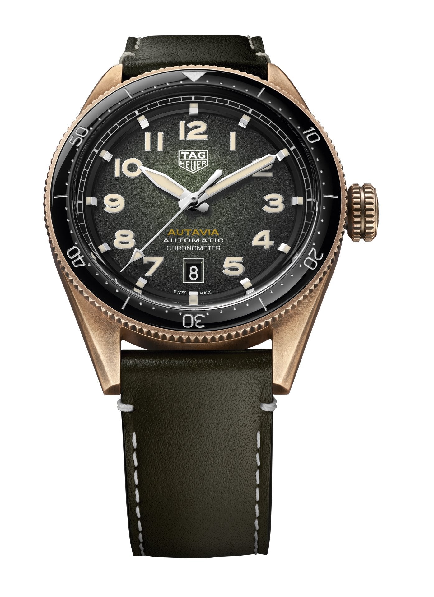 Tag Heuer Autavia Calibre 5 Automatic 42mm Olive Green Dial Leather Strap Watch for Men - WBE5190.FC8268 Watches Tag Heuer   