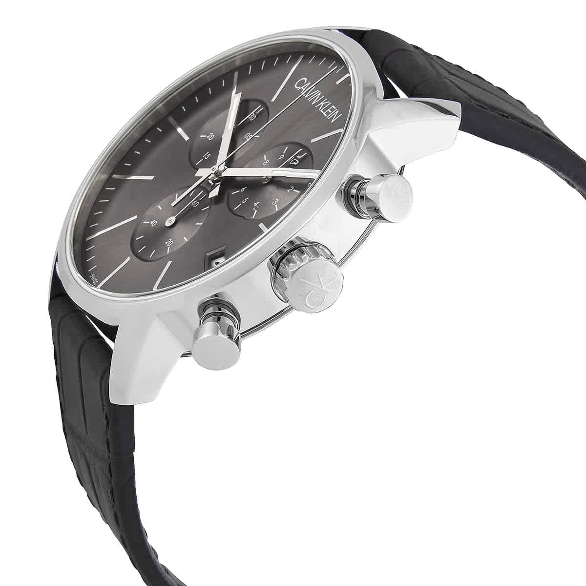 Calvin Klein City Chronograph Black Dial Black Leather Strap Watch for Men - K2G271C3 Watches Calvin Klein   