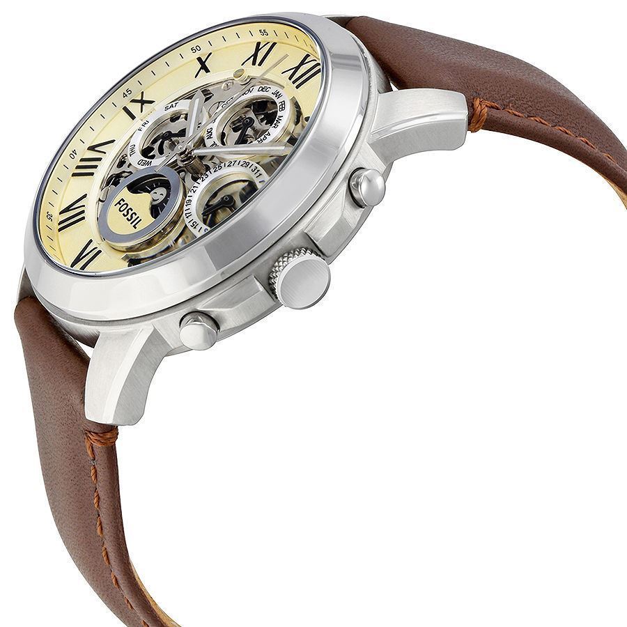 Fossil Grant Automatic White Dial Brown Leather Strap Watch for Men -  ME3027 Watches Fossil   