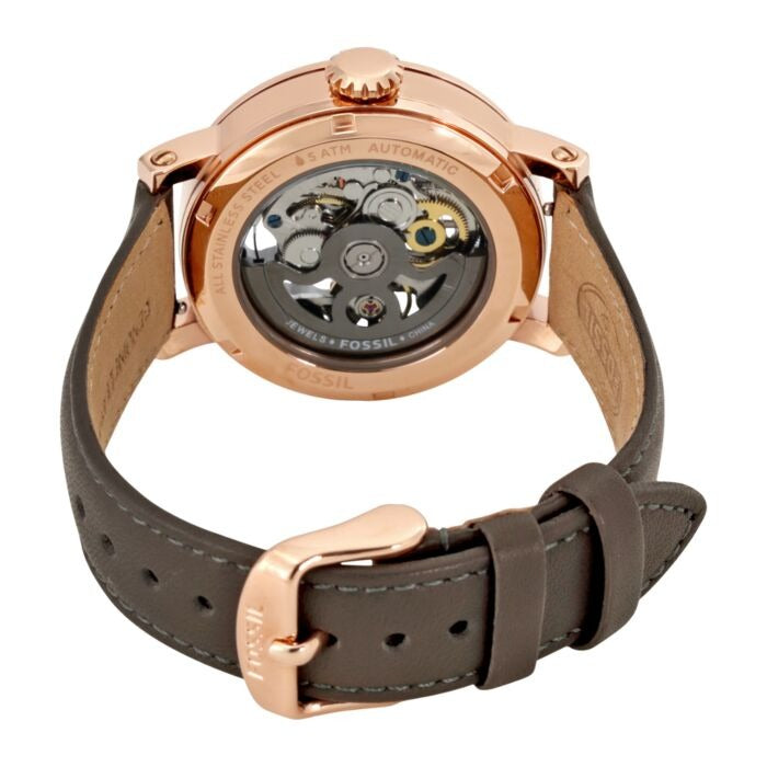 Fossil Boyfriend Automatic Skeleton Grey Dial Grey Leather Strap Watch for Women - ME3089 Watches Fossil   