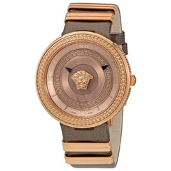 Versace V Metal Icon Gold Dial Brown Strap Watch for Women - VLC130016 Watches Versace   