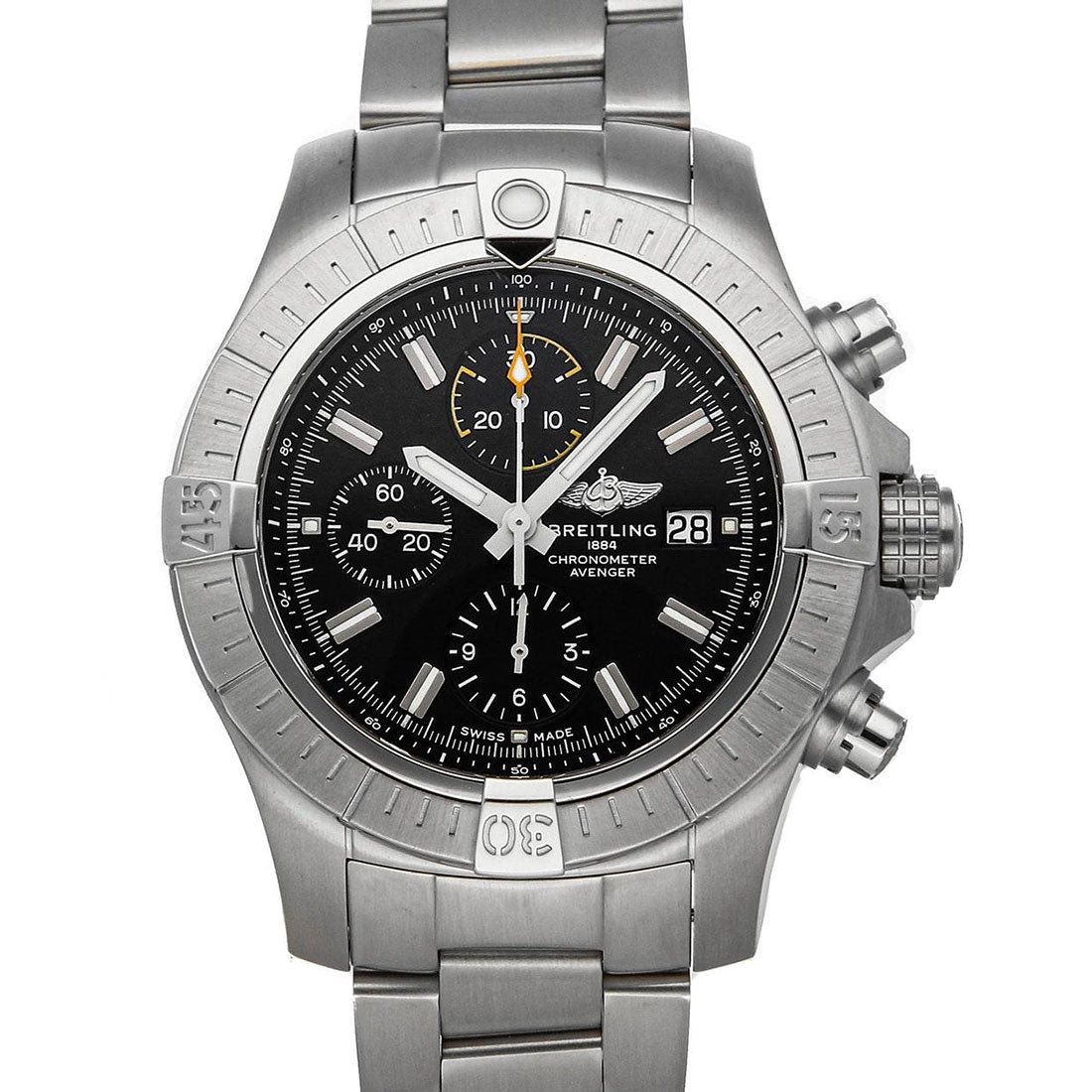 Breitling Avenger Chronograph 45mm Black Dial Silver Steel Strap Watch for Men - A13317101B1A1 Watches Breitling   