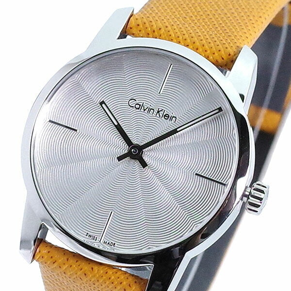 Calvin Klein City Silver Dial Orange Leather Strap Watch for Women - K2G231G6 Watches Calvin Klein   