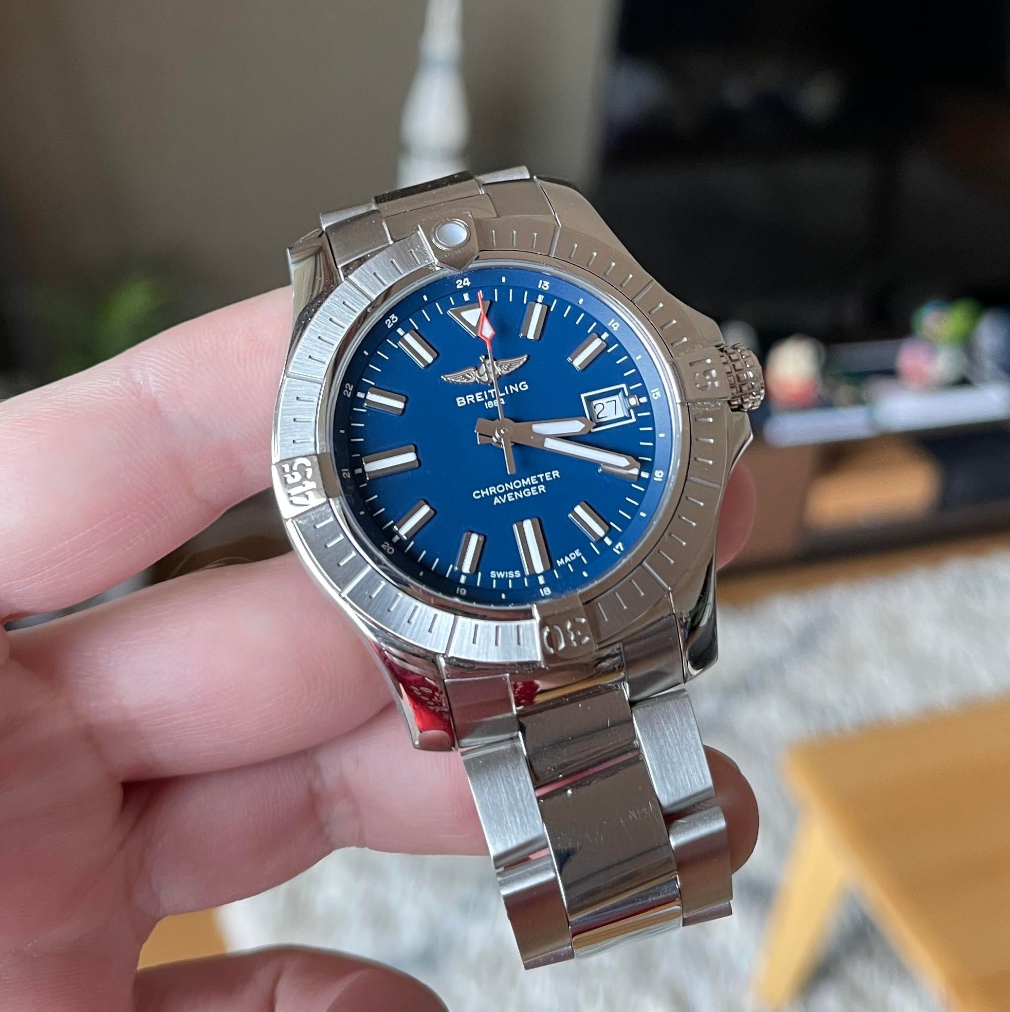Breitling Avenger Automatic 43mm Blue Dial Silver Steel Strap Watch for Men - A17318101C1A1 Watches Breitling   
