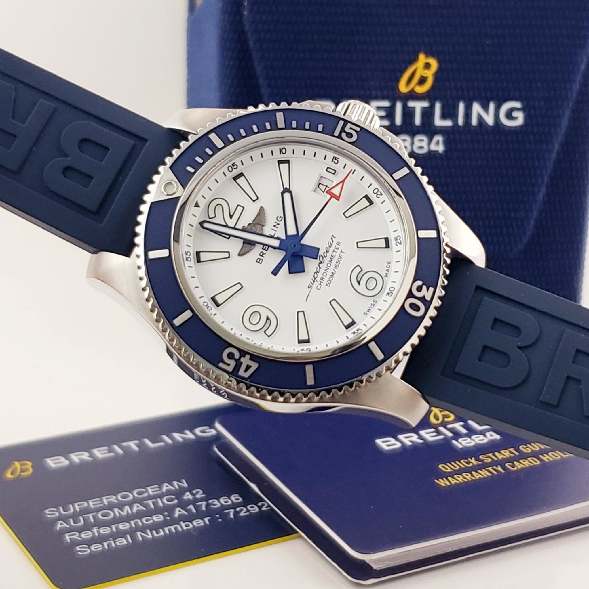 Breitling Superocean II Automatic 42mm White Dial Blue Rubber Strap Watch for Men - A17366D81A1S2 Watches Breitling   