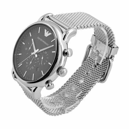 Emporio Armani Luigi Black Dial Silver Mesh Bracelet Watch For Men - AR8032 Watches Emporio Armani   