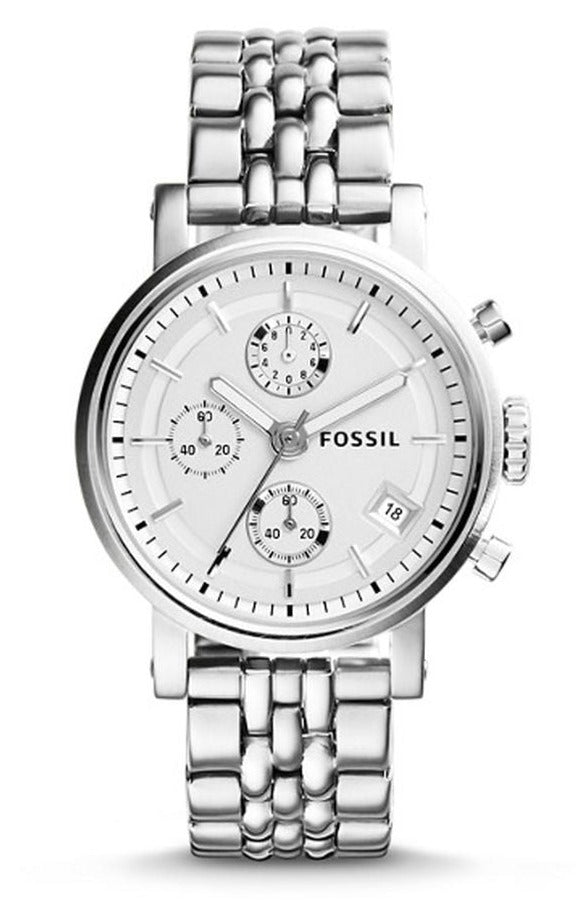 Fossil Boyfriend Chronograph Silver Dial Silver Steel Strap Watch for Women - ES2198 Watches Fossil   