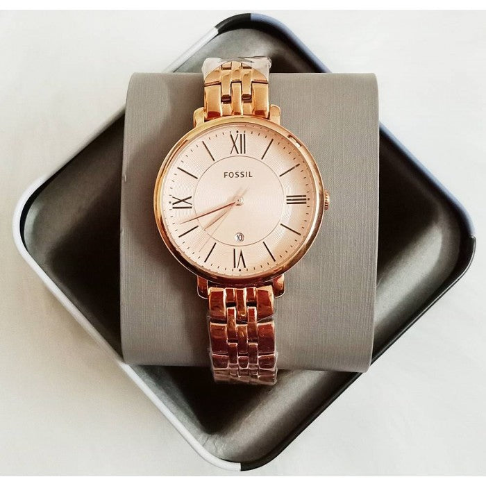 Fossil Jacqueline Rose Gold Dial Rose Gold Steel Strap Watch for Women - ES3435 Watches Fossil   