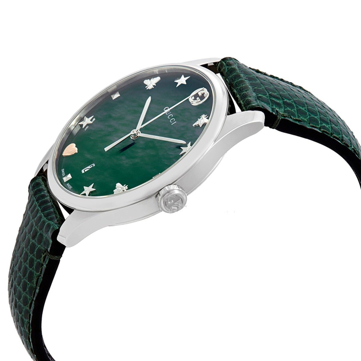 Gucci G-Timeless Mother of Pearl Green Dial Green Leather Strap Watch For Women - YA1264042 Watches Gucci   