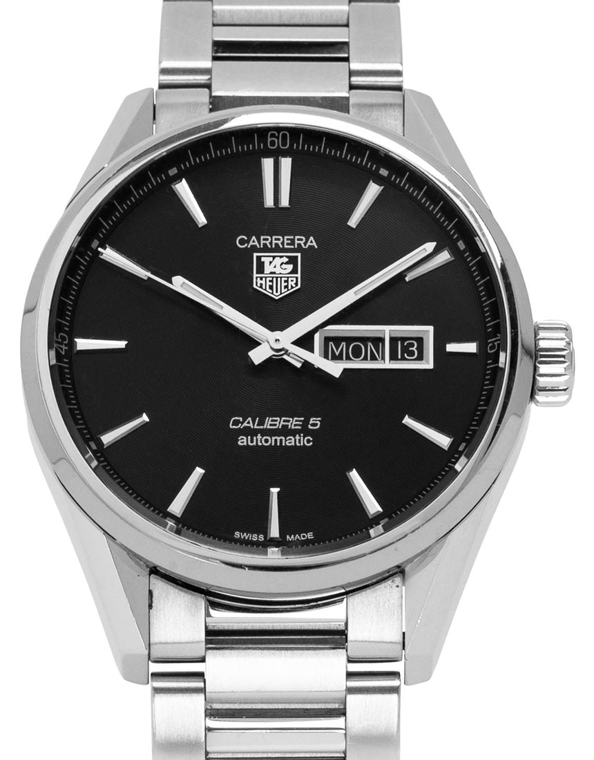 Tag Heuer Carrera Calibre 5 Automatic Black Dial Silver Steel Strap Watch for Men - WAR201A.BA0723 Watches Tag Heuer   