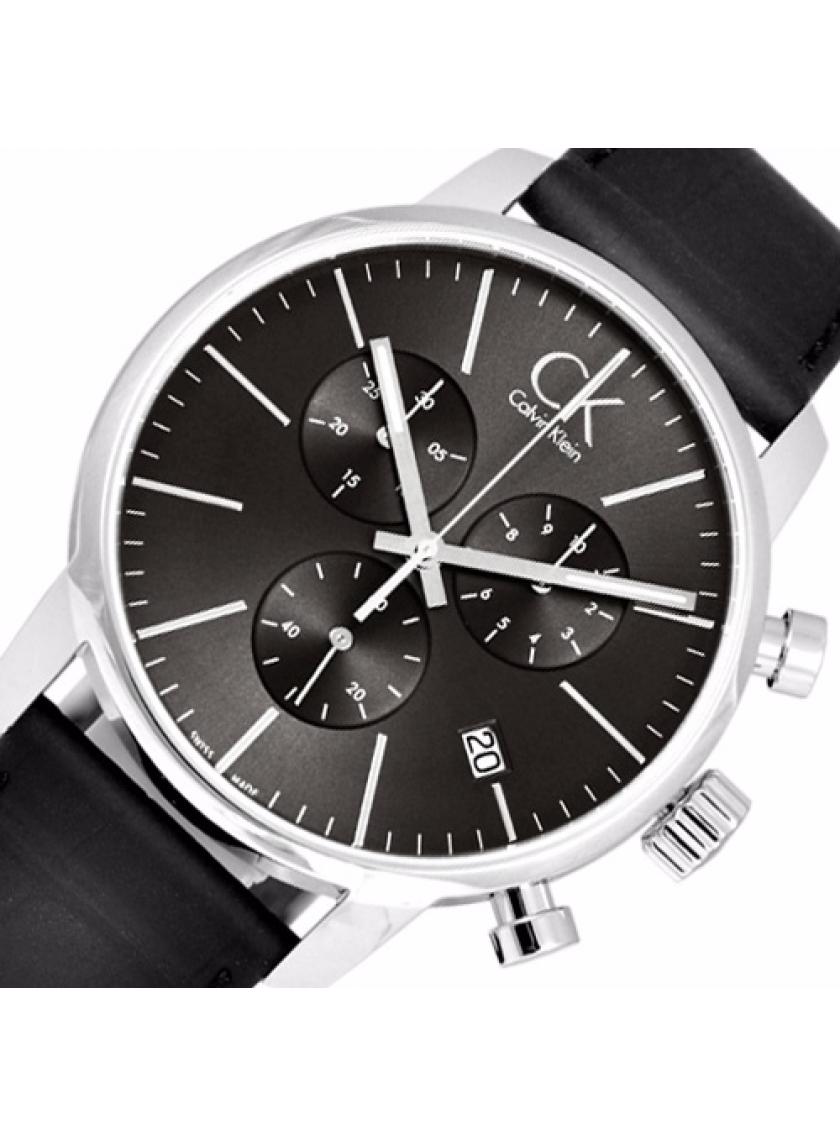 Calvin Klein City Chronograph Black Dial Black Leather Strap Watch for Men - K2G271C3 Watches Calvin Klein   