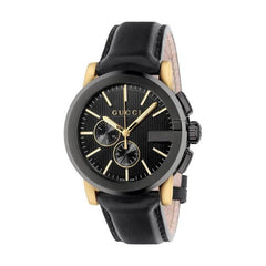 Gucci G Chrono Black Dial Black Leather Strap Watch For Men - YA101203 Watches Gucci   