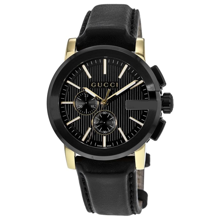 Gucci G Chrono Black Dial Black Leather Strap Watch For Men - YA101203 Watches Gucci   