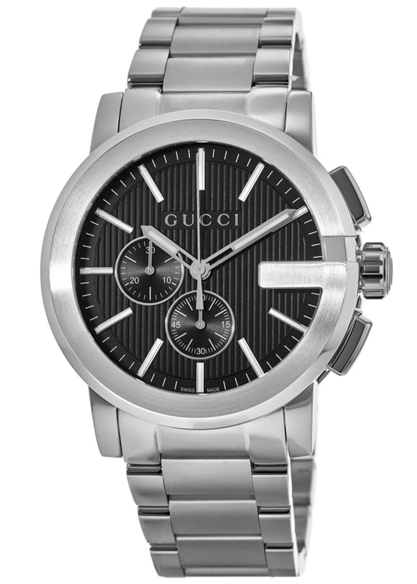 Gucci G Chrono Black Dial Silver Steel Strap Watch For Men - YA101204 Watches Gucci   