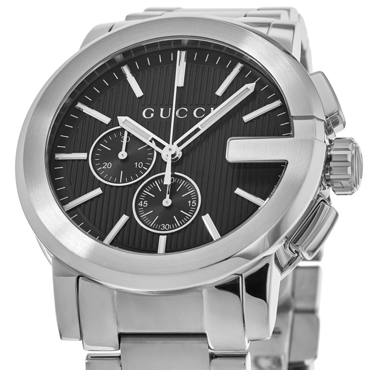 Gucci G Chrono Black Dial Silver Steel Strap Watch For Men - YA101204 Watches Gucci   