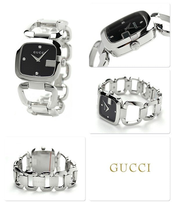 Gucci G Gucci Diamond Black Dial Silver Steel Strap Watch For Women - YA125406 Watches Gucci   