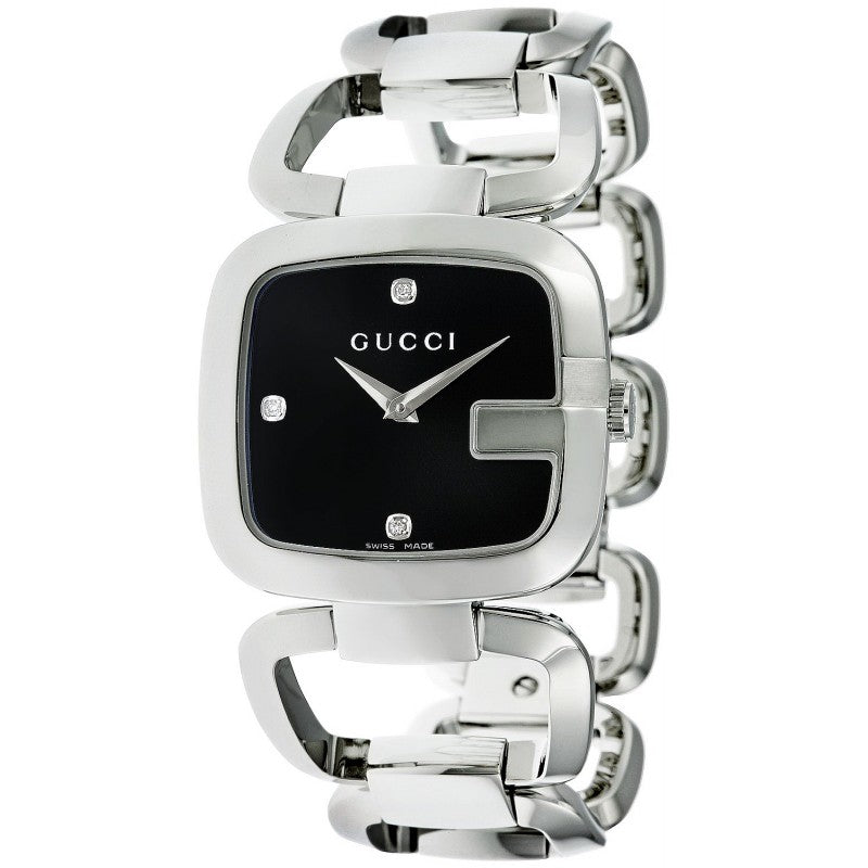 Gucci G Gucci Diamond Black Dial Silver Steel Strap Watch For Women - YA125406 Watches Gucci   