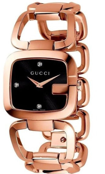 Gucci G Gucci Black Dial Rose Gold Steel Strap Watch For Women - YA125409 Watches Gucci   