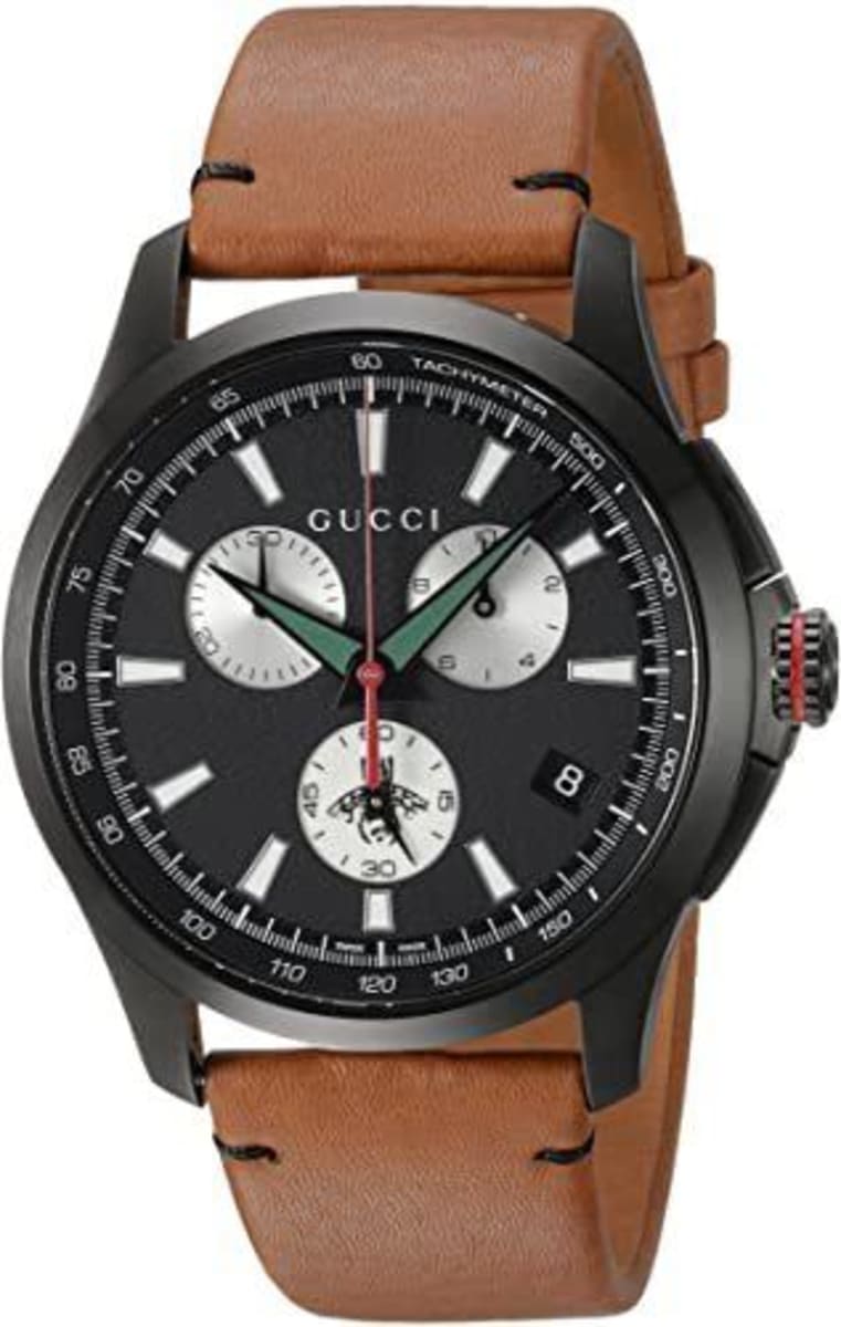 Gucci G-Timeless Chronograph Black Dial Brown Leather Strap Watch For Men - YA126271 Watches Gucci   