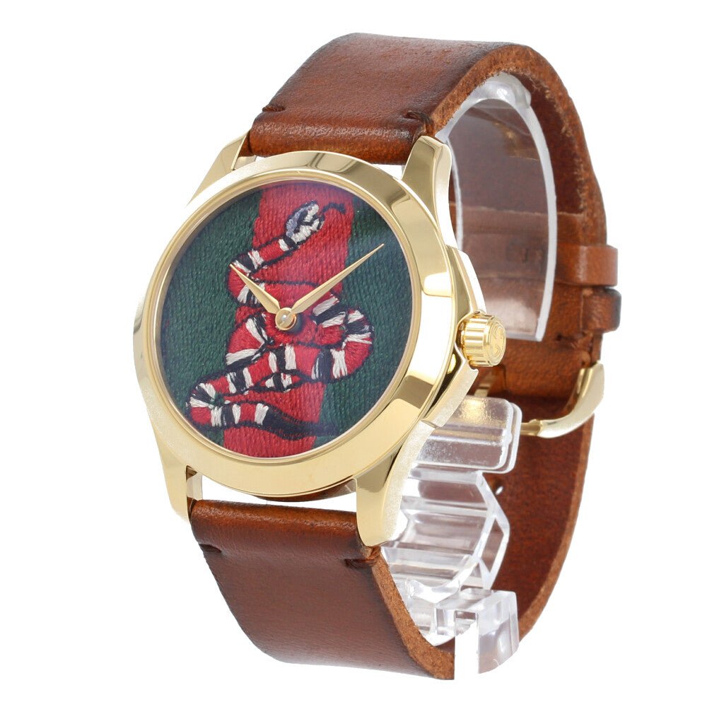 Gucci Le Marche Des Merveilles Green and Red Dial Brown Leather Strap Unisex Watch - YA1264012 Watches Gucci   
