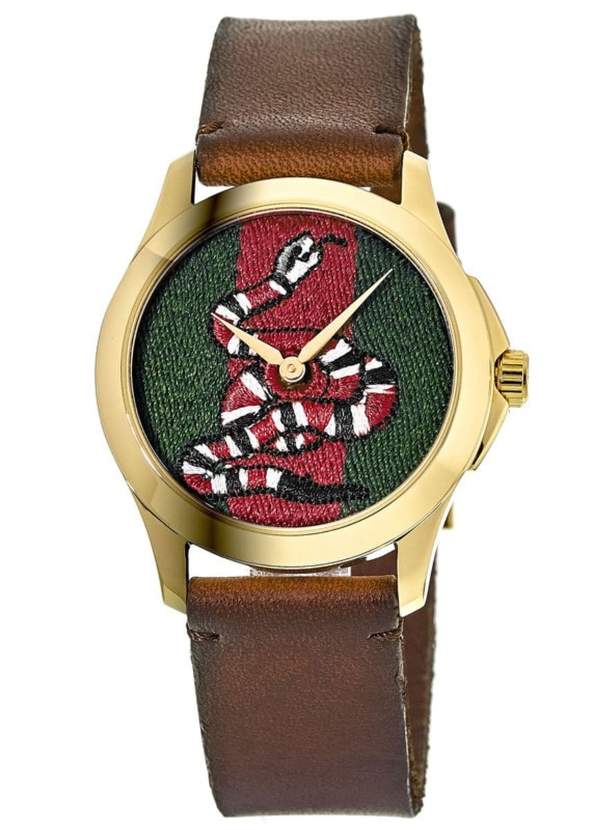 Gucci Le Marche Des Merveilles Green and Red Dial Brown Leather Strap Unisex Watch - YA1264012 Watches Gucci   