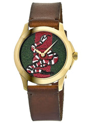 Gucci Le Marche Des Merveilles Green and Red Dial Brown Leather Strap Unisex Watch - YA1264012 Watches Gucci   
