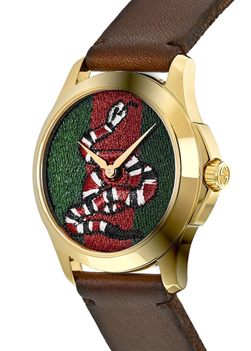 Gucci Le Marche Des Merveilles Green and Red Dial Brown Leather Strap Unisex Watch - YA1264012 Watches Gucci   
