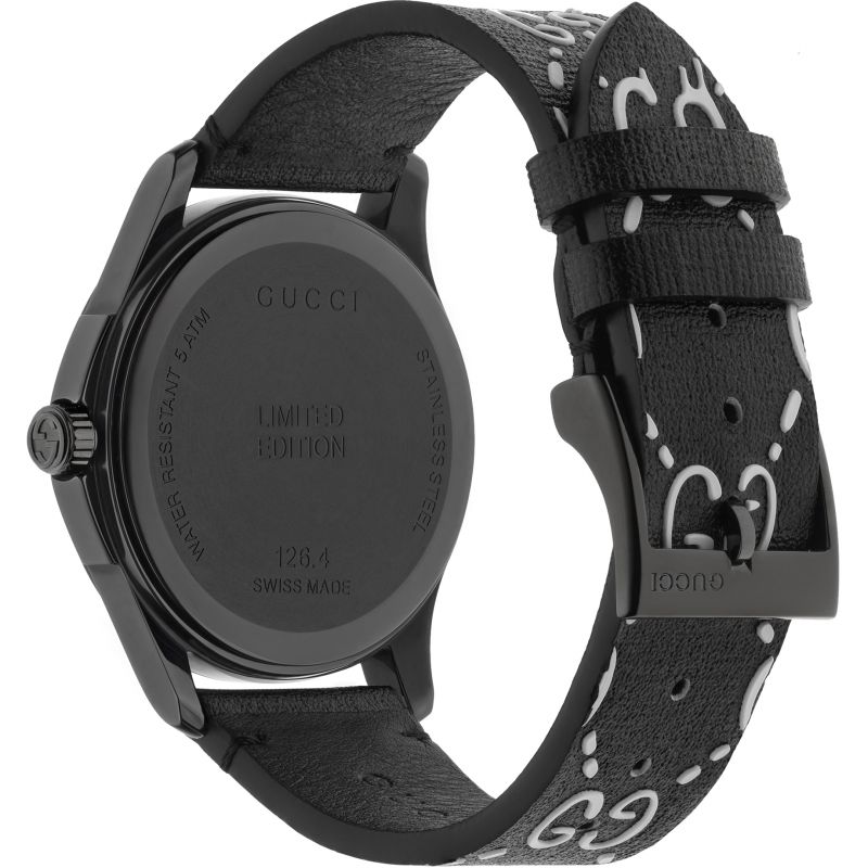 Gucci G Timeless Ghost Motif Black DIal Watch For Men - YA1264018 Watches Gucci   