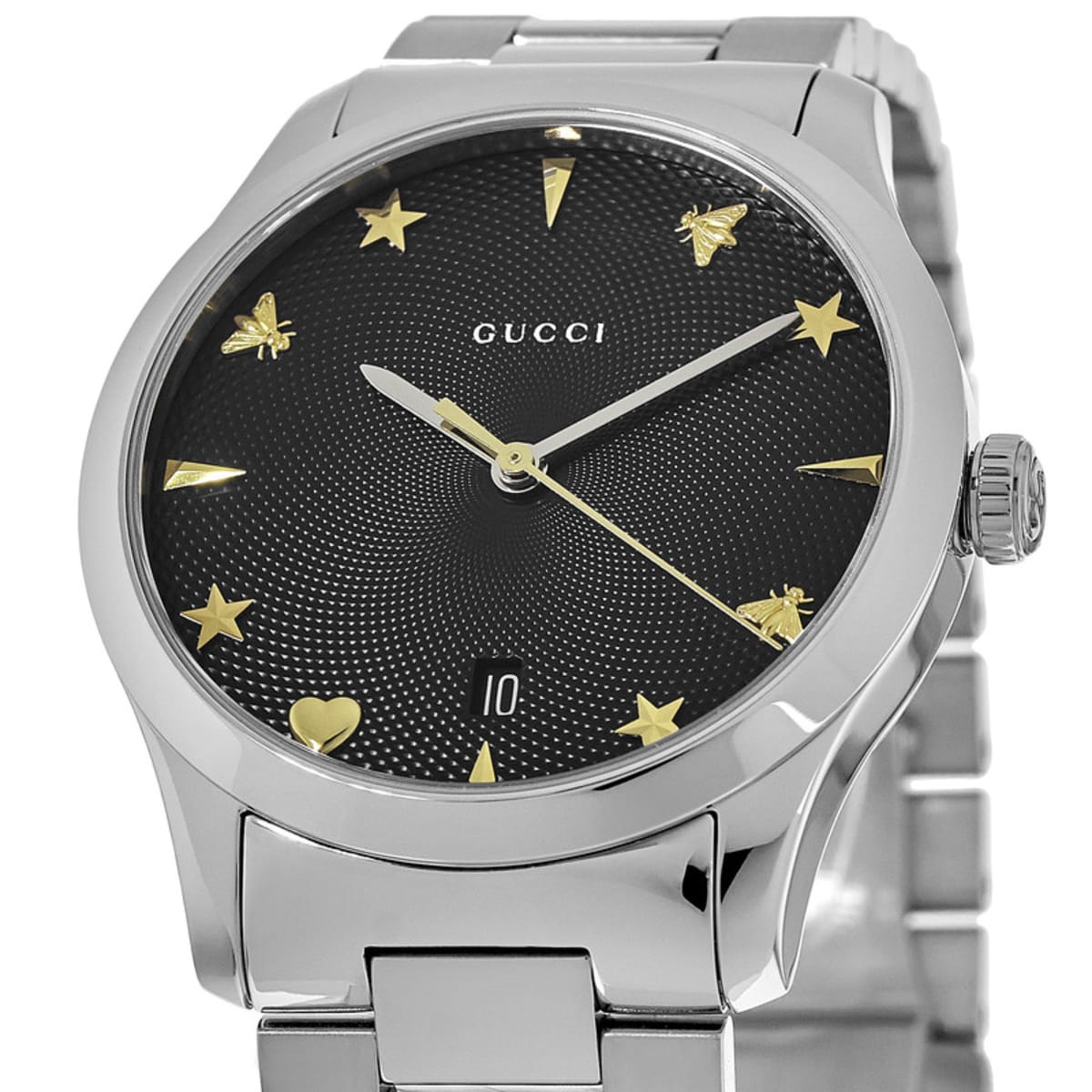 Gucci G Timeless Black Dial Silver Steel Strap Watch For Women - YA1264029A Watches Gucci   