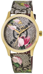 Gucci G Timeless Floral Brown Dial Brown Leather Strap Watch For Women - YA1264038 Watches Gucci   