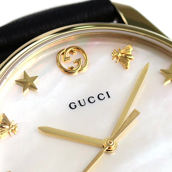 Gucci G-Timeless Mother of Pearl Dial Black Leather Strap Watch For Women - YA1264044 Watches Gucci   