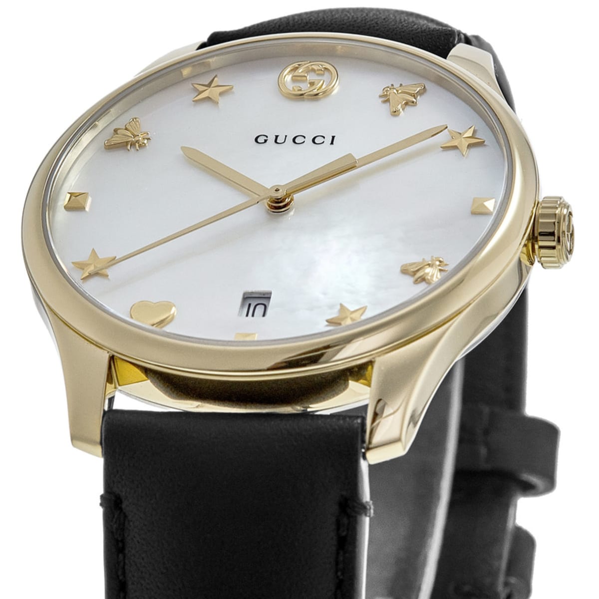 Gucci G-Timeless Mother of Pearl Dial Black Leather Strap Watch For Women - YA1264044 Watches Gucci   