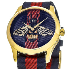 Gucci G Timeless Bee Red & Blue Dial Red Two Tone Nylon Strap Watch For Men - YA1264061 Watches Gucci   