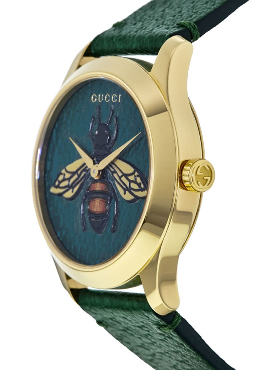 Gucci G Timeless Bee Green Dial Green Leather Strap Watch For Women - YA1264065 Watches Gucci   