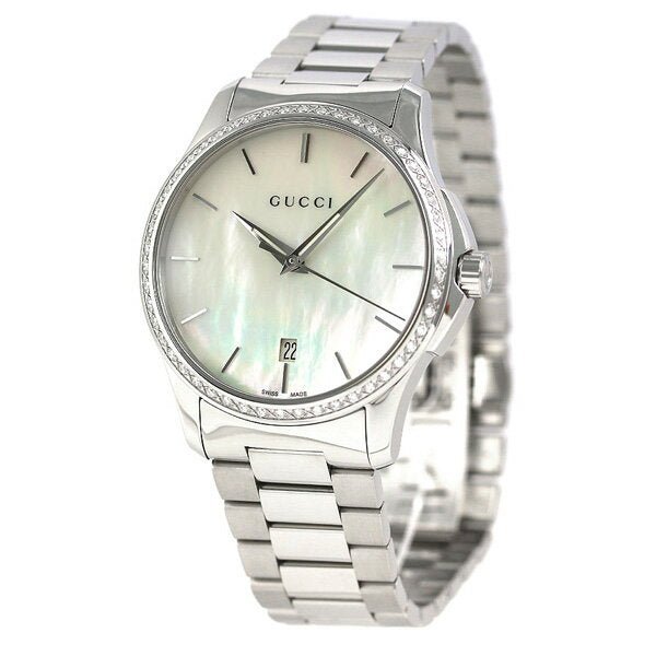 Gucci G Timeless White Mother of Pearl Dial Silver Steel Strap Watch For Women - YA126444 Watches Gucci   