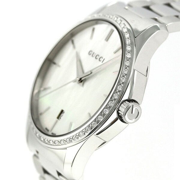 Gucci G Timeless White Mother of Pearl Dial Silver Steel Strap Watch For Women - YA126444 Watches Gucci   